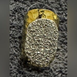 Gold and silver drusy adjustable ring.